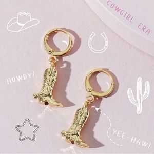 Cowboy Boot 24K Gold Plated Statement Huggie Earrings